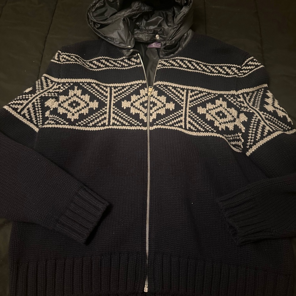 Ralph Lauren Men's Black and White Full Zip-Up Sweater